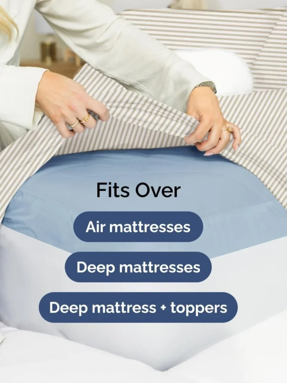 Extra Deep King Sheet Set - 6 Piece Cooling & Breathable Bedding - Beige Stripes